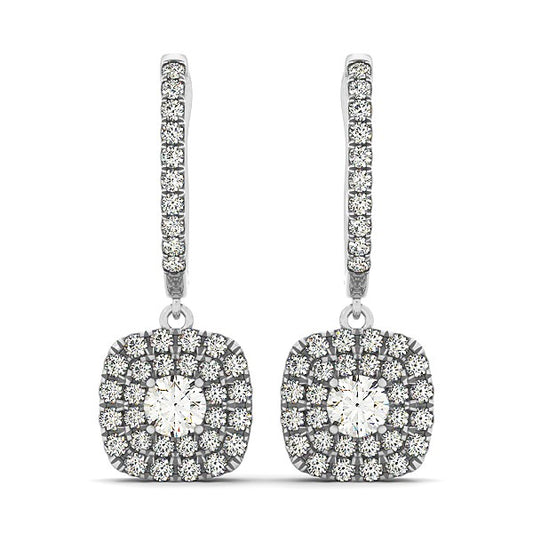 14k White Gold Double Halo Cushion Outer Shaped Diamond  Earrings (3/4 cttw) - The Best Accessory