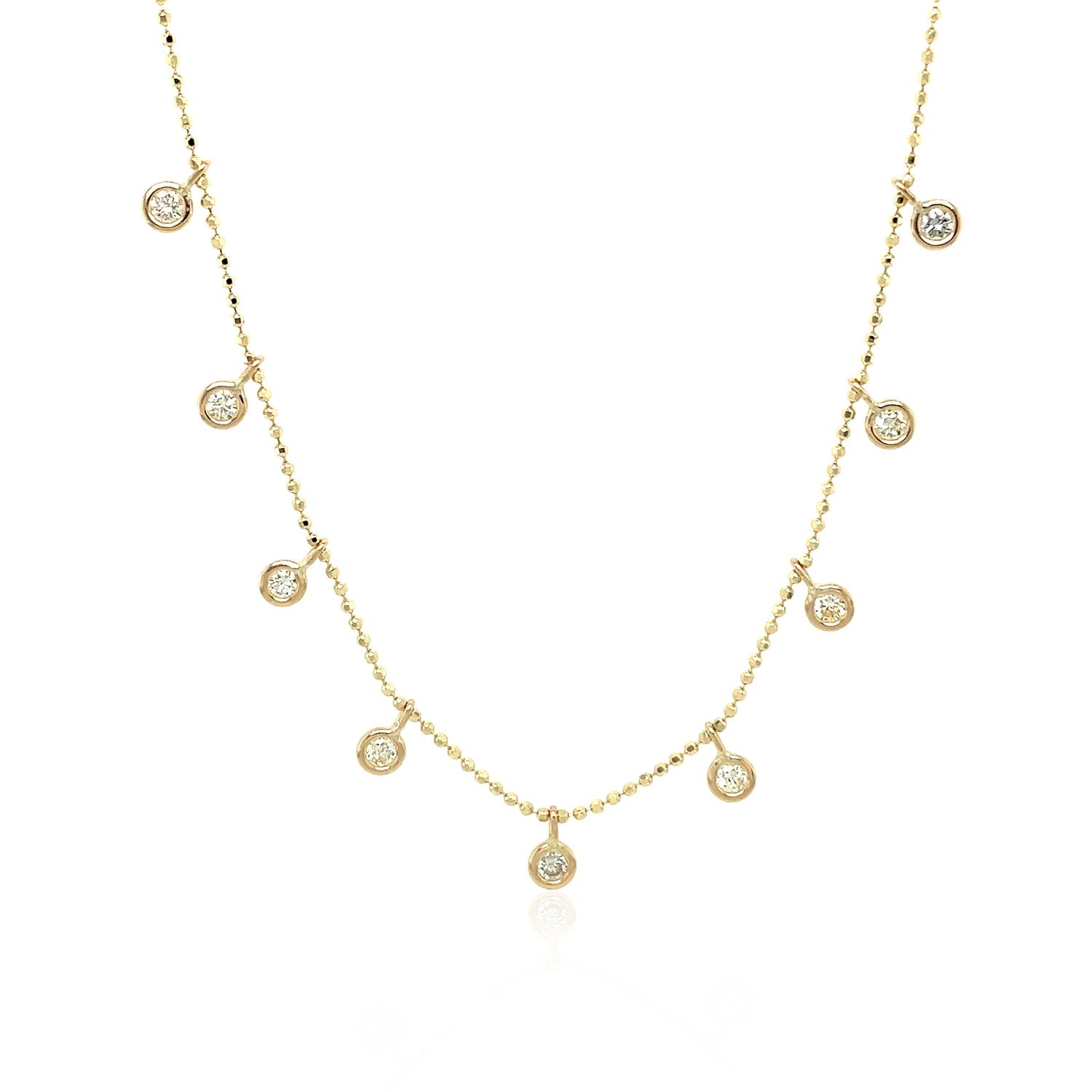 14k Yellow Gold Necklace with Round Diamond Charms - The Best Accessory