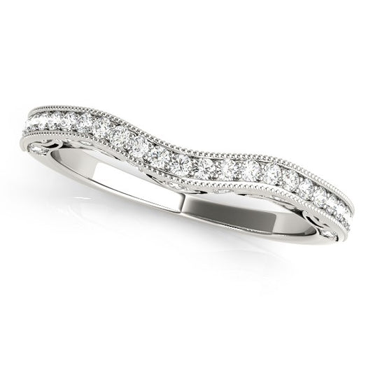 14k White Gold Milgrained Pave Set Curved Diamond Wedding Band (1/5 cttw) - The Best Accessory