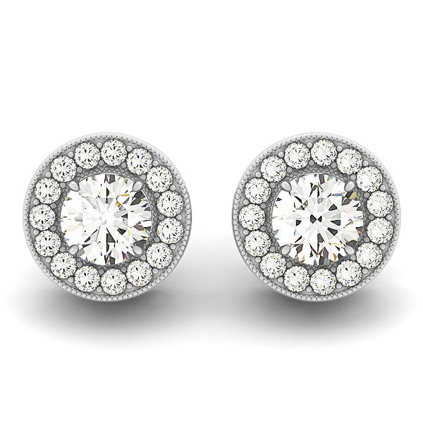 14k White Gold Round Diamond Halo Milgrain Border Earrings (3/4 cttw) - The Best Accessory