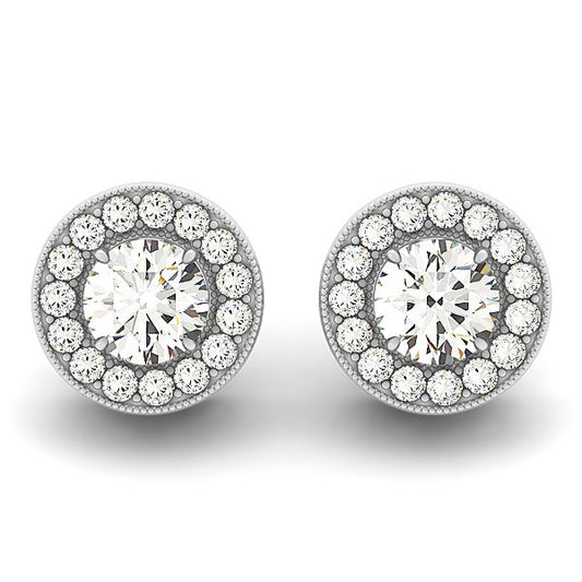 14k White Gold Round Diamond Halo Milgrain Border Earrings (3/4 cttw) - The Best Accessory