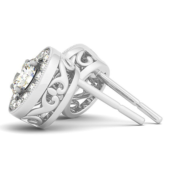 14k White Gold Round Diamond Halo Milgrain Border Earrings (3/4 cttw) - The Best Accessory
