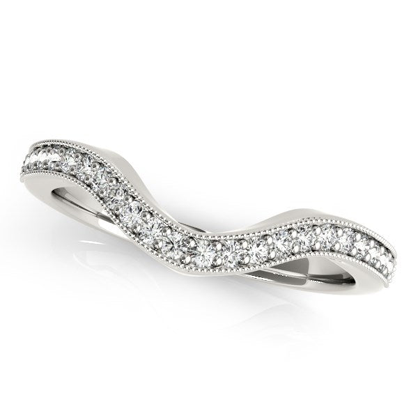 14k White Gold Milgrained Border Curved Diamond Wedding Band (1/5 cttw) - The Best Accessory