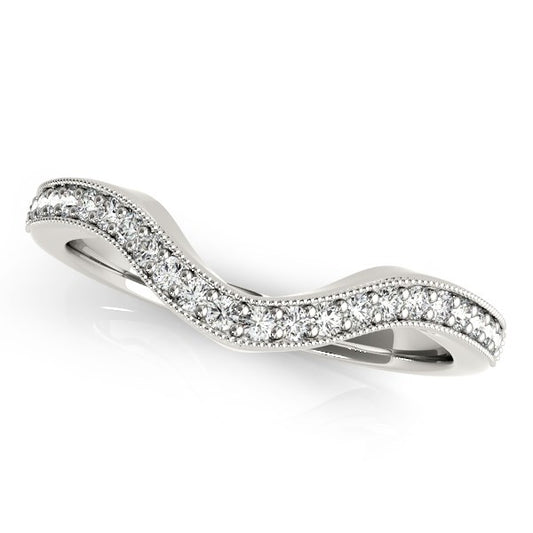 14k White Gold Milgrained Border Curved Diamond Wedding Band (1/5 cttw) - The Best Accessory