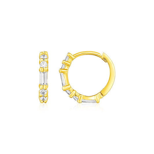 14k Yellow Gold Petite Hoop Earrings with Baguette Cubic Zirconias - The Best Accessory