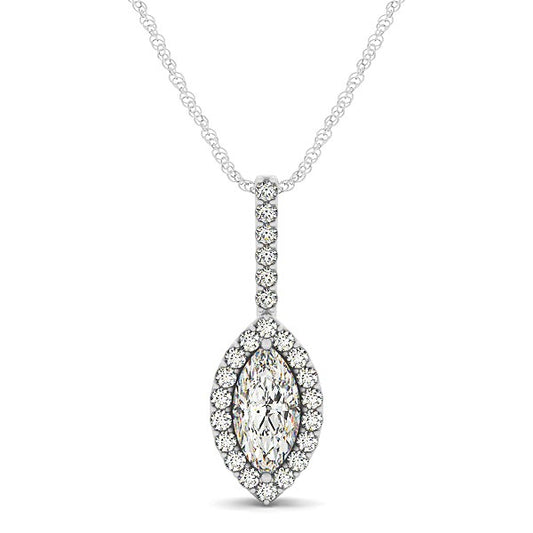 Marquis Shape Diamond Halo Pendant in 14k White Gold (2/3 cttw) - The Best Accessory