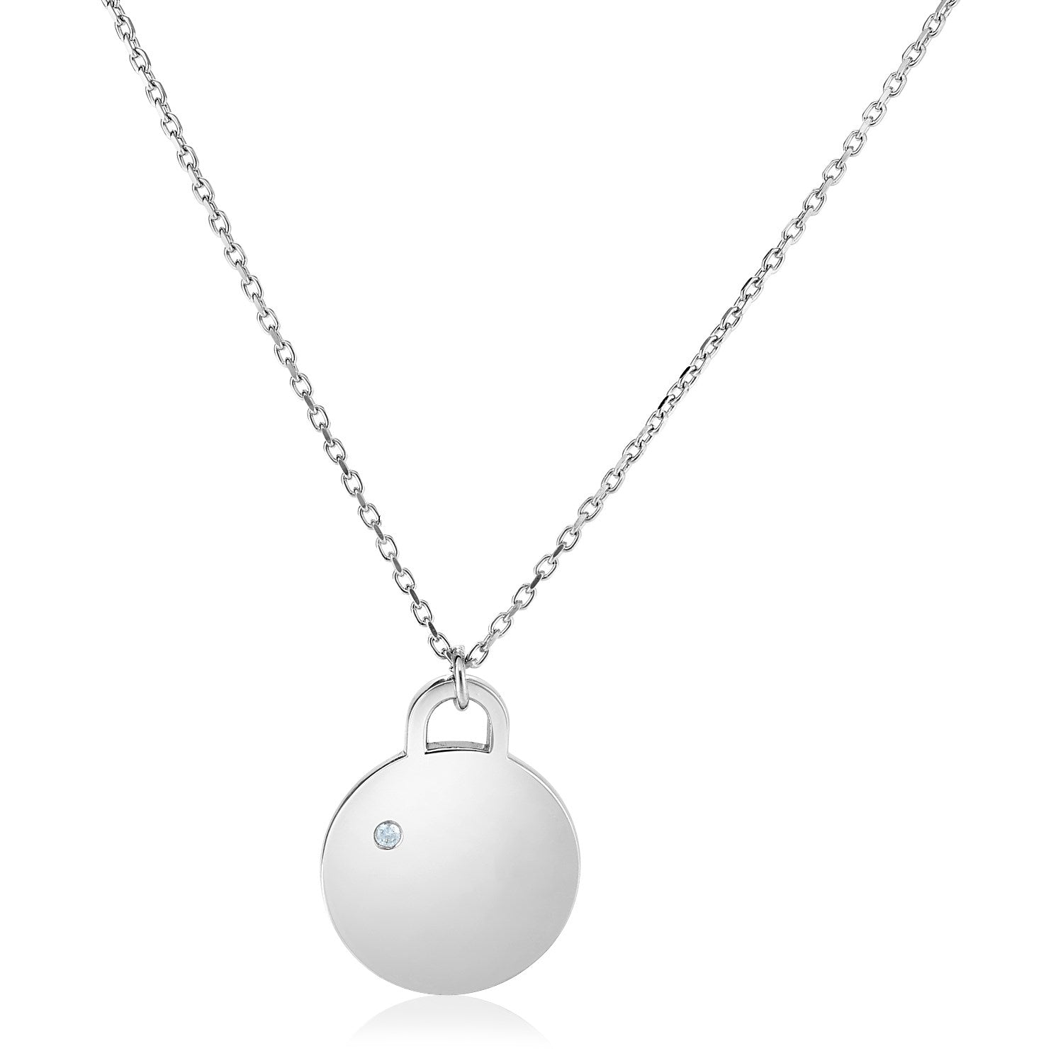 Sterling Silver 18 inch Necklace with Polished Disc with Diamond - The Best Accessory