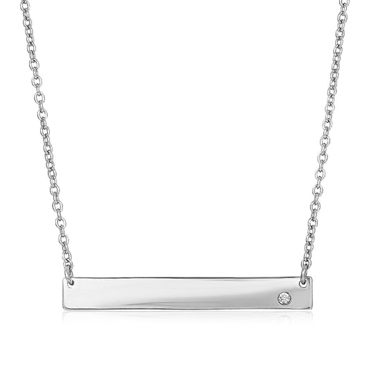 Sterling Silver Polished Bar Necklace with Cubic Zirconia - The Best Accessory