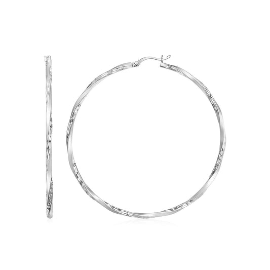 Matte and Textured Twisted Hoop Earrings in Sterling Silver(50mm) - The Best Accessory