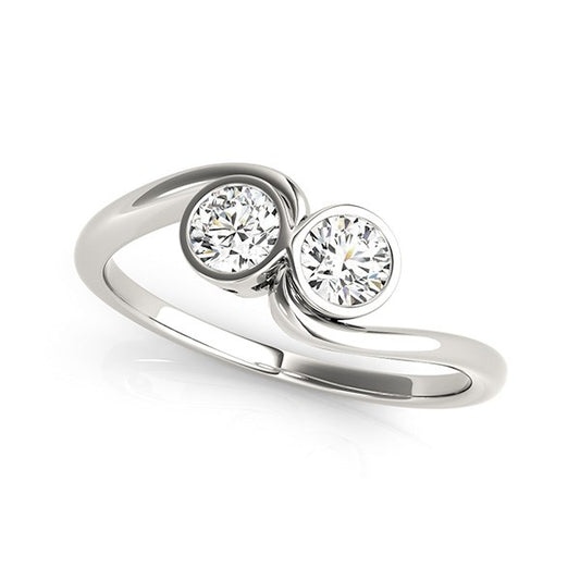 14k White Gold Bezel Set Curved Band Two Stone Diamond Ring (1/2 cttw) - The Best Accessory