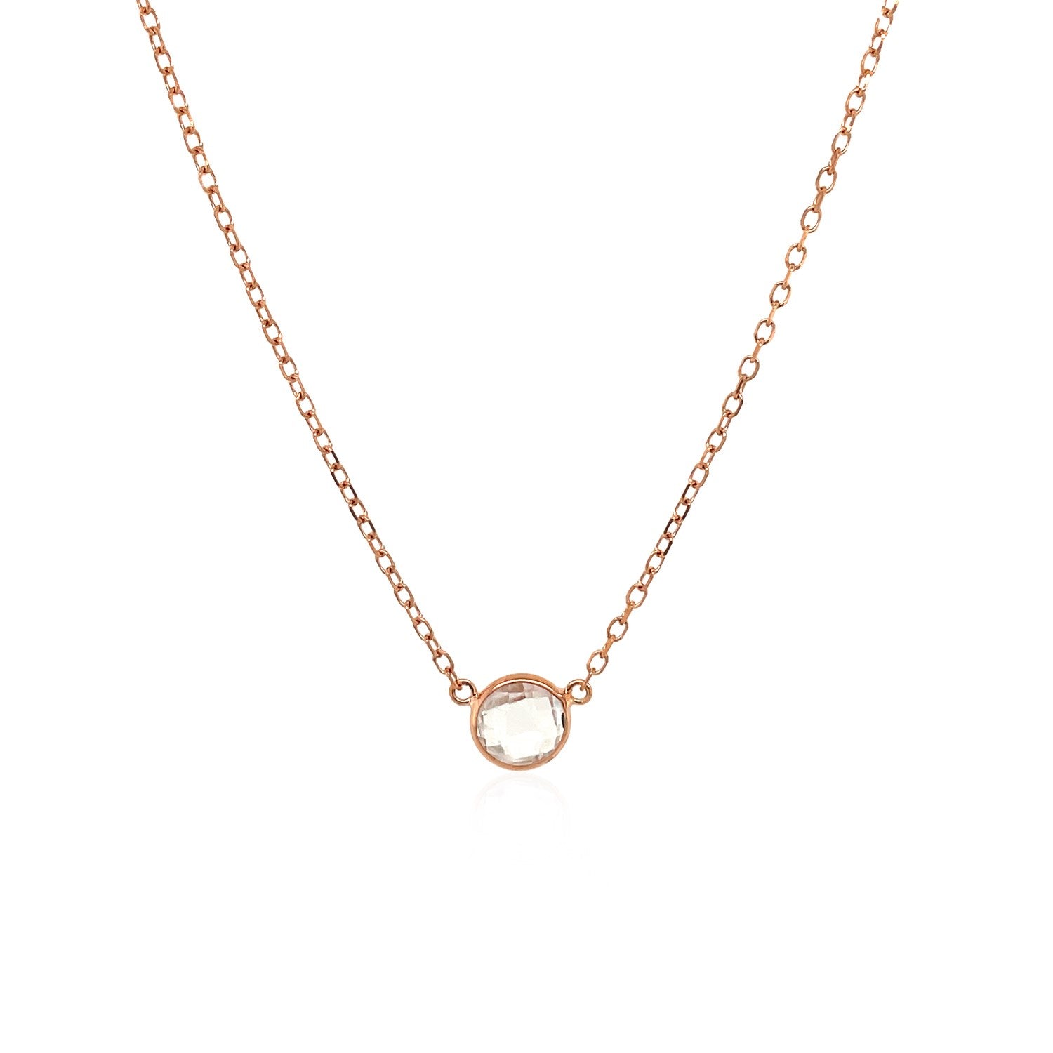 14k Rose Gold 17 inch Necklace with Round White Topaz - The Best Accessory