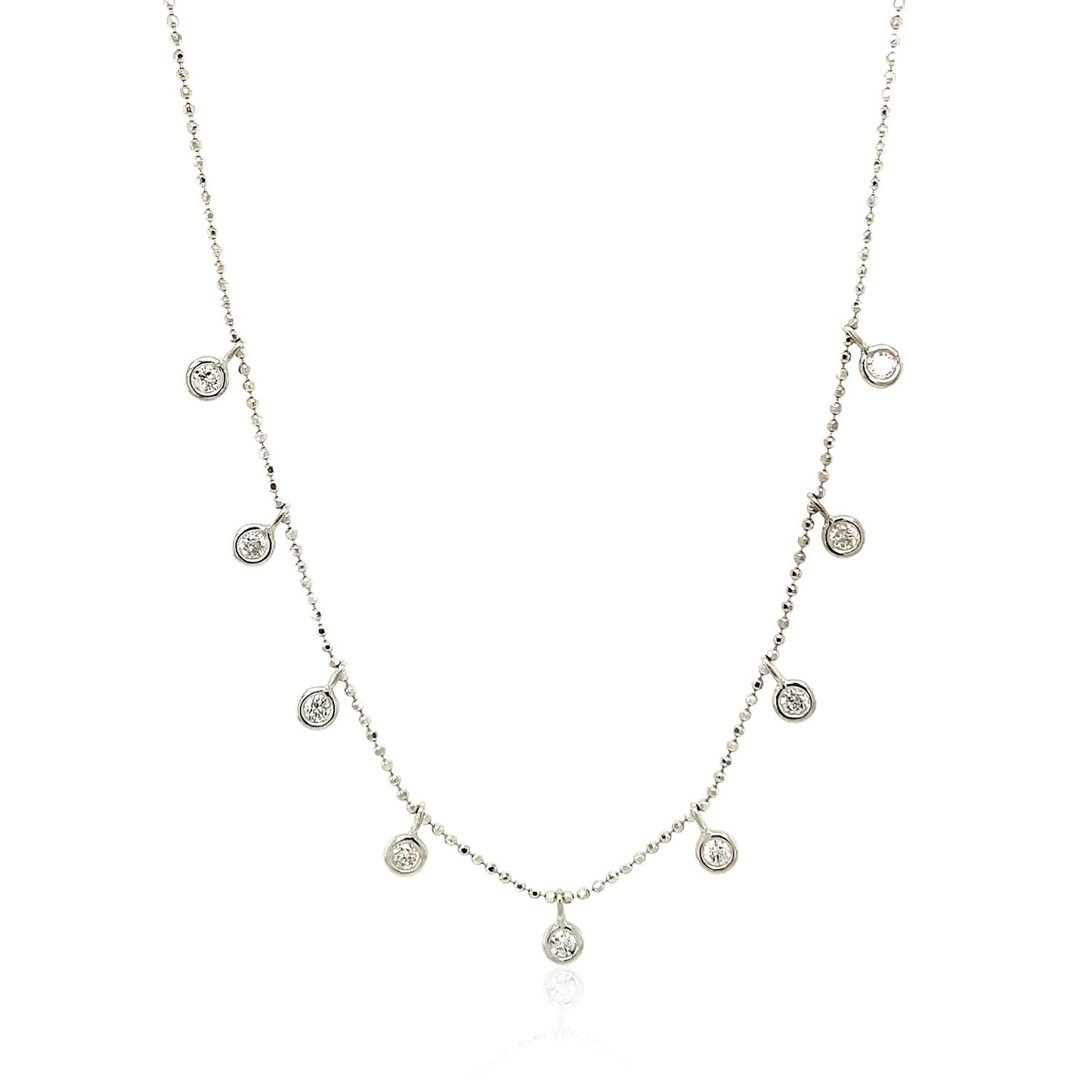 14k White Gold Necklace with Round Diamond Charms - The Best Accessory