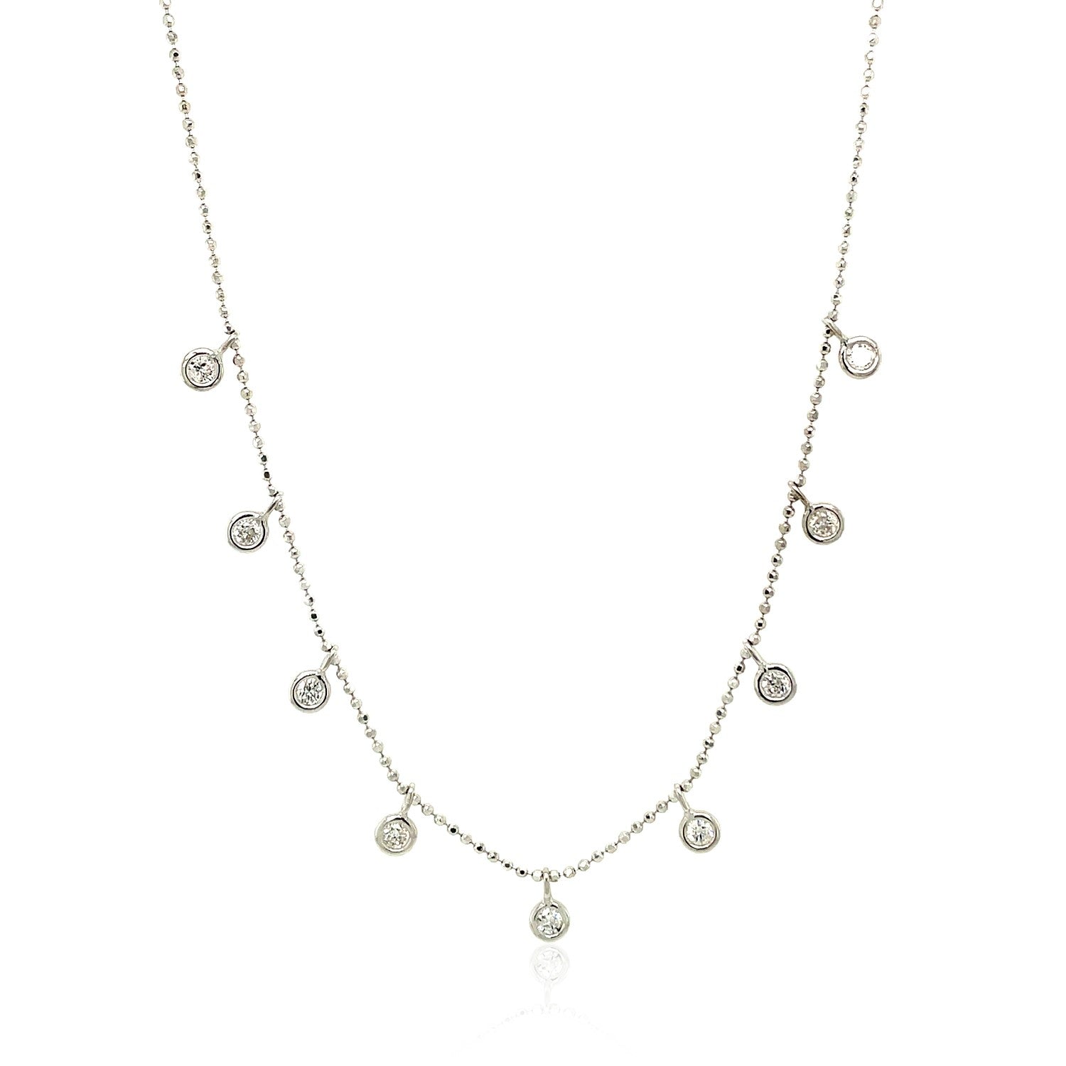 14k White Gold Necklace with Round Diamond Charms - The Best Accessory