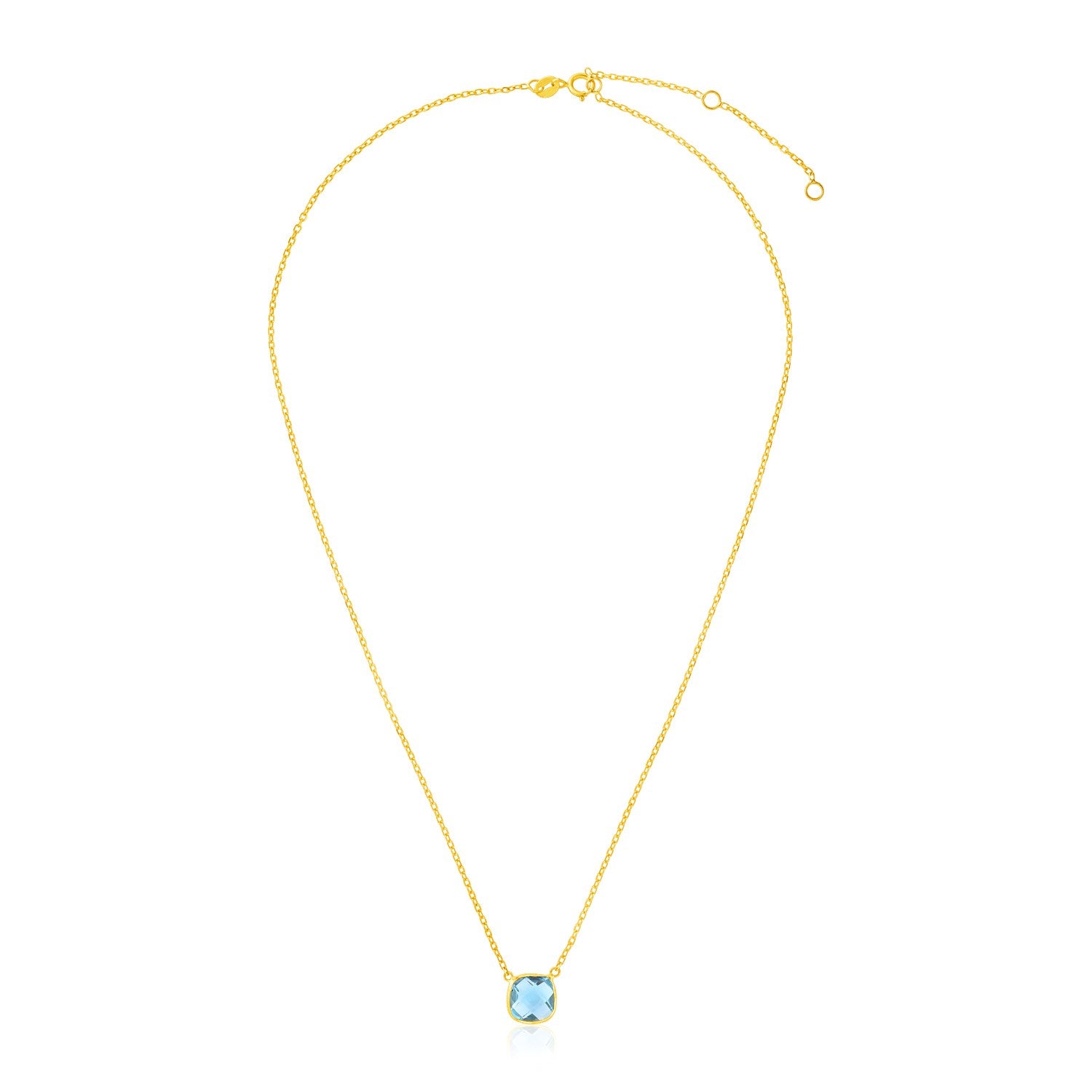 14k Yellow Gold 17 inch Necklace with Cushion Blue Topaz - The Best Accessory