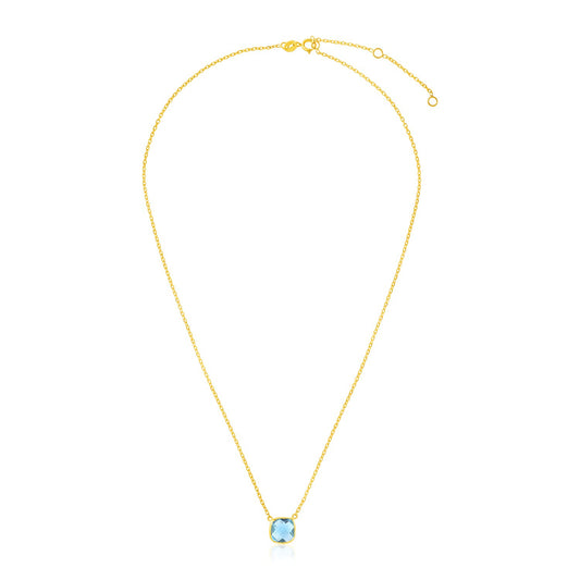 14k Yellow Gold 17 inch Necklace with Cushion Blue Topaz - The Best Accessory