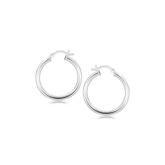 Sterling Silver Rhodium Plated Polished Look Hoop Earrings (3x25mm) - The Best Accessory