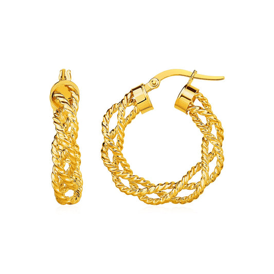 Textured Braided Hoop Earrings in 14k Yellow Gold(4x15mm) - The Best Accessory