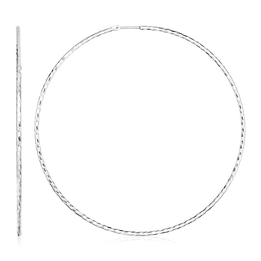 Sterling Silver Large Textured Round Hoop Earrings(1.6x70mm) - The Best Accessory