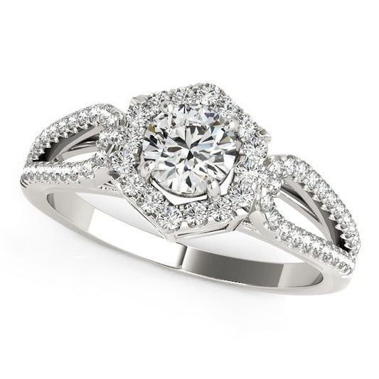 14k White Gold Diamond Engagement Ring with Hexagon Halo Border (7/8 cttw) - The Best Accessory