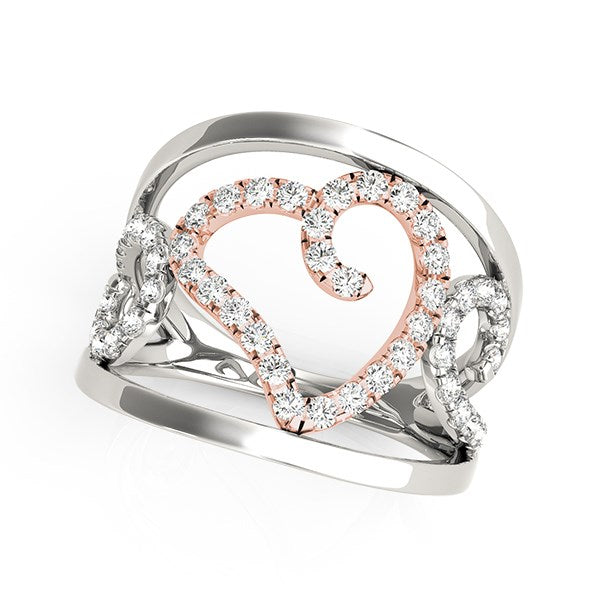Heart Motif Filigree Style Diamond Ring in 14k White And Rose Gold (1/4 cttw) - The Best Accessory
