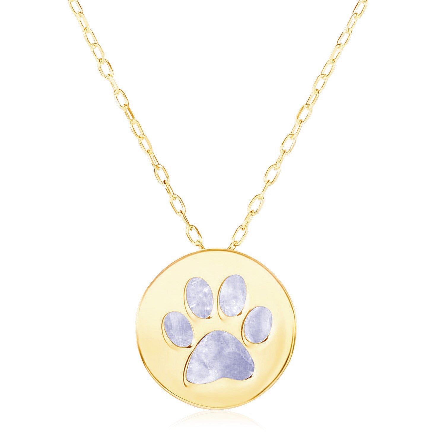 14k Yellow Gold Necklace with Dog Paw Print Symbol in Mother of Pearl - The Best Accessory