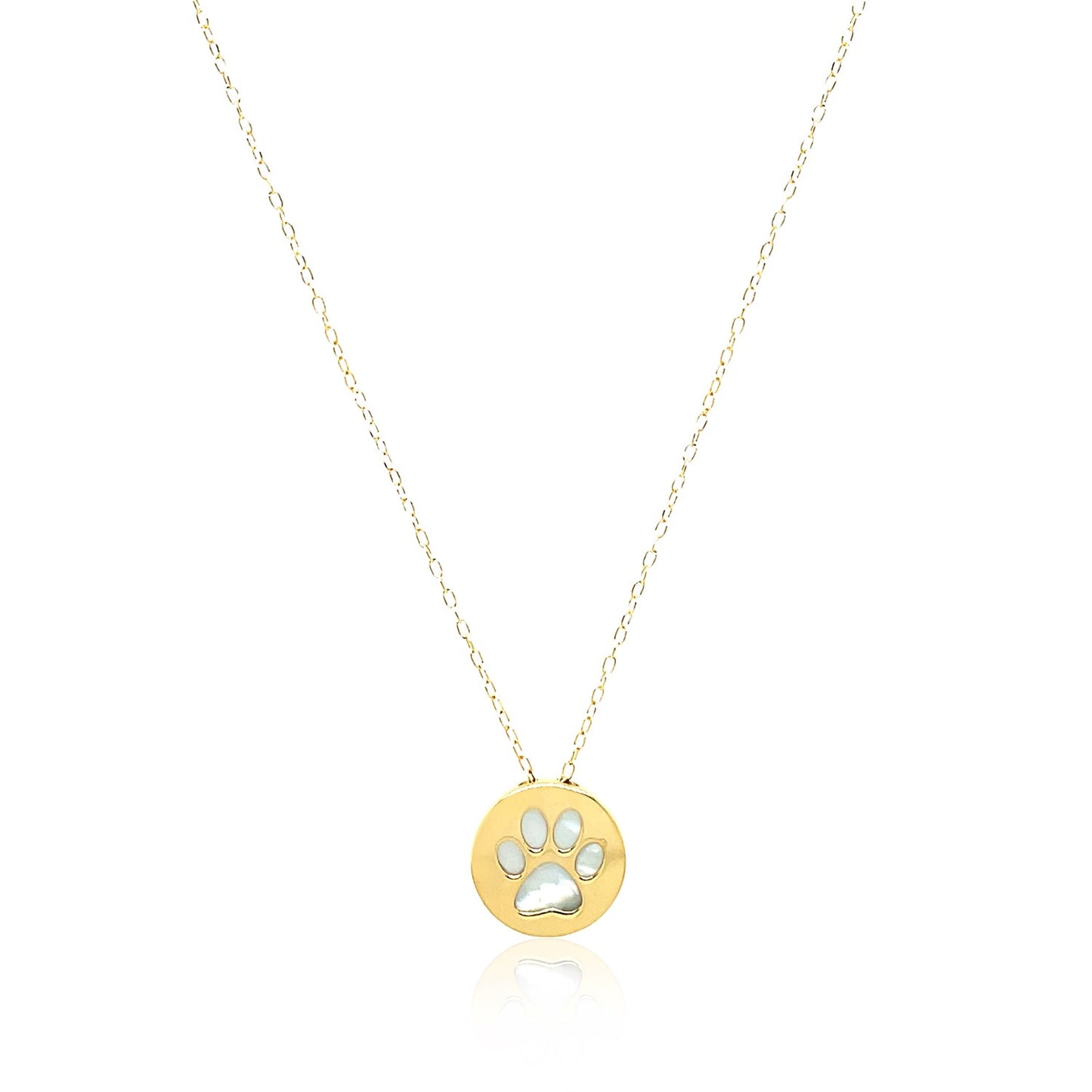 14k Yellow Gold Necklace with Dog Paw Print Symbol in Mother of Pearl - The Best Accessory