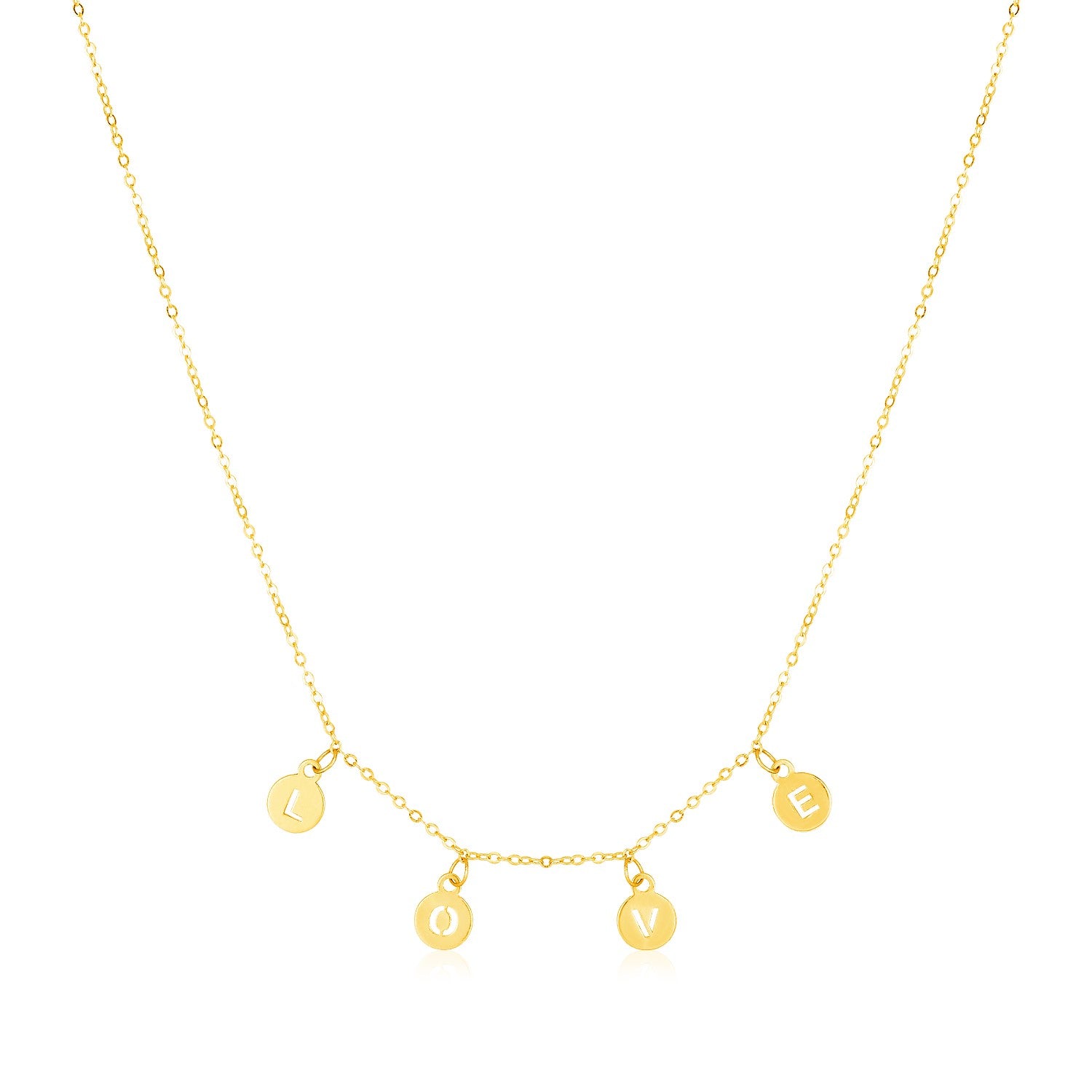 14k Yellow Gold Love Necklace with Circle Drops - The Best Accessory