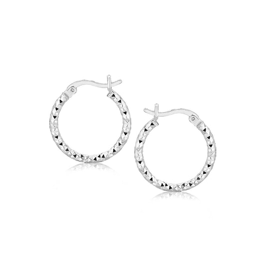 Sterling Silver Faceted Design Hoop Earrings with Rhodium Plating(2x15mm) - The Best Accessory