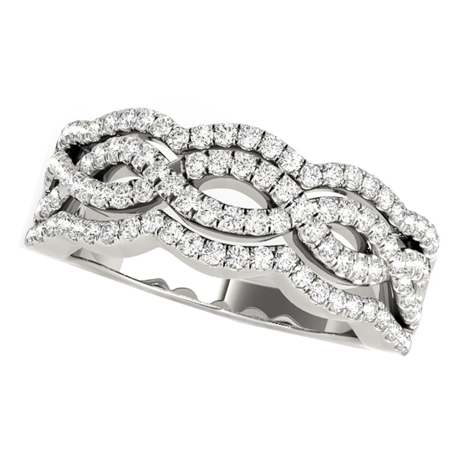 Diamond Studded Ring with Four Curves in 14k White Gold (5/8 cttw) - The Best Accessory