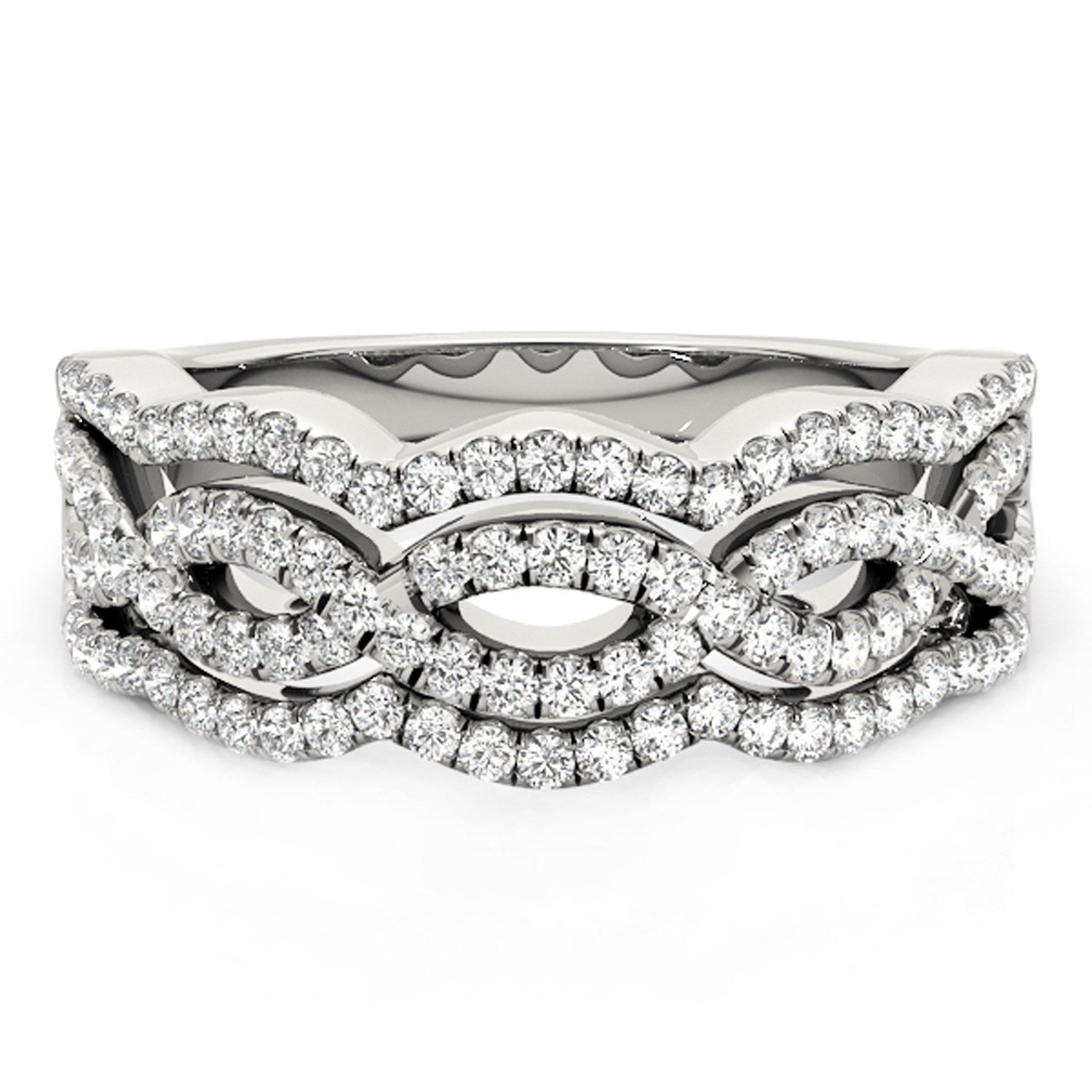 Diamond Studded Ring with Four Curves in 14k White Gold (5/8 cttw) - The Best Accessory