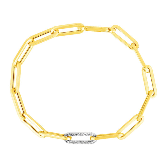14k Yellow Gold Paperclip Chain Bracelet with Diamond Link (6.00 mm) - The Best Accessory