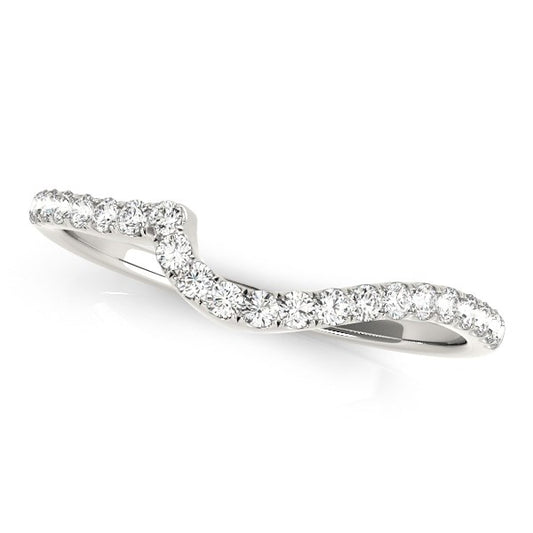 14k White Gold Round Pave Setting Curved Diamond Wedding Ring (1/5 cttw) - The Best Accessory