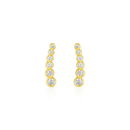 14k Yellow Gold Graduated Circles Climber Post Earrings with Cubic Zirconias - The Best Accessory