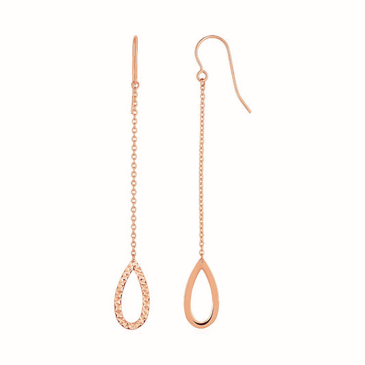 Textured Pear Shaped Long Drop Earrings in 14k Rose Gold - The Best Accessory