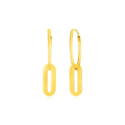 14k Yellow Gold Huggie Style Hoop Earrings with Paperclip Link Drops - The Best Accessory