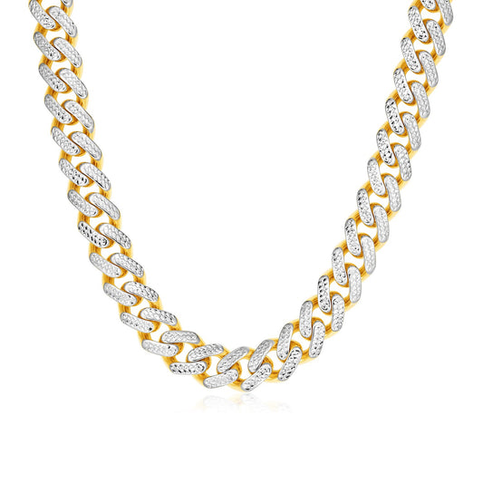 14k Two Tone Gold Miami Cuban Chain Necklace with White Pave - The Best Accessory