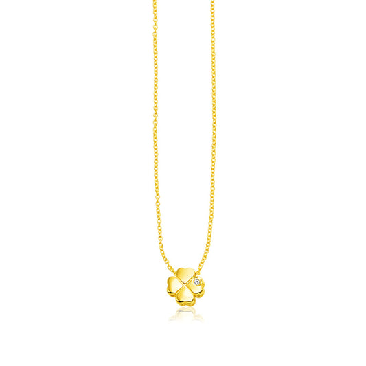 14k Yellow Gold Polished Four Leaf Clover Necklace with Diamond - The Best Accessory
