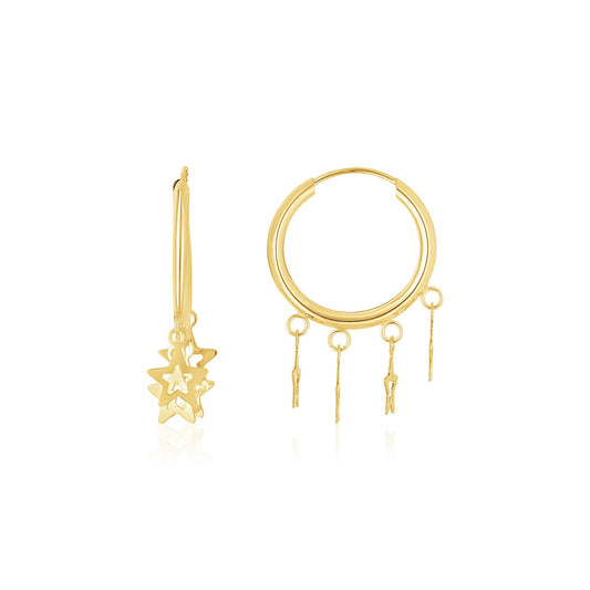 14K Yellow Gold Endless Star Charm Huggie Hoop Earrings - The Best Accessory