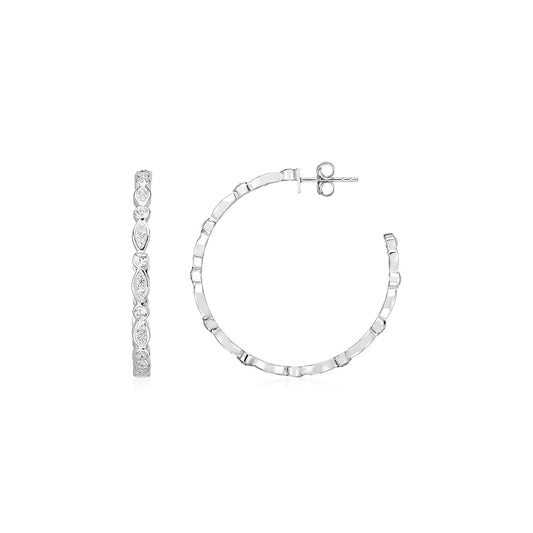 Sterling Silver Hoop Earrings with Round and Marquise Cubic Zirconias(2x30mm) - The Best Accessory