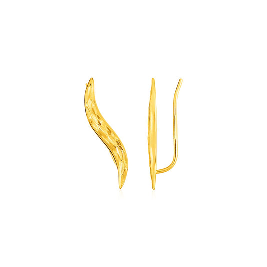 Textured Leaf Climber Earrings in 14k Yellow Gold - The Best Accessory