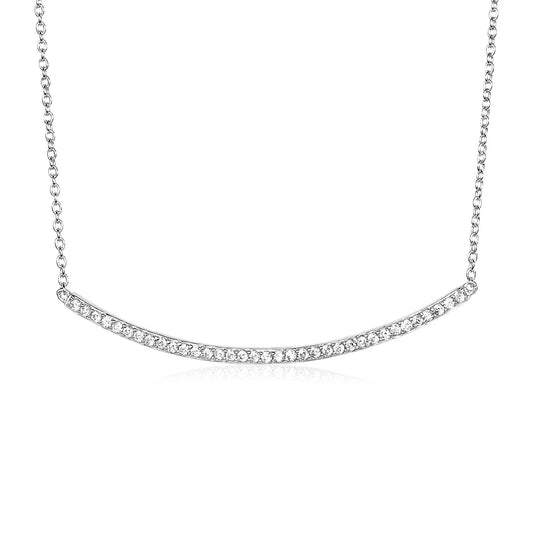 Sterling Silver Curved Bar Necklace with Cubic Zirconias - The Best Accessory