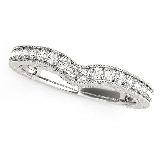14k White Gold Bead Border Curved Diamond Wedding Band (1/4 cttw) - The Best Accessory