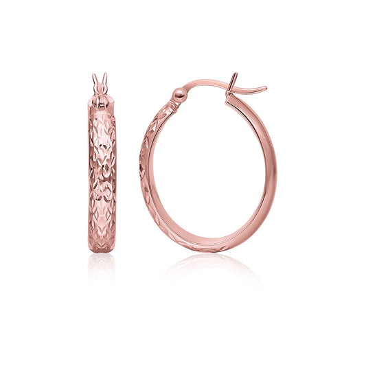 14k Rose Gold Hammered Oval Hoop Earrings - The Best Accessory