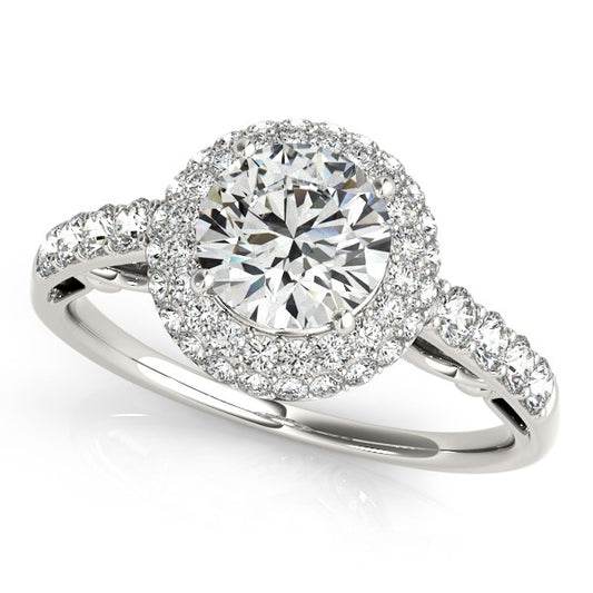 14k White Gold Halo Style Diamond Engagement Pave Shank Ring (1 1/2 cttw) - The Best Accessory