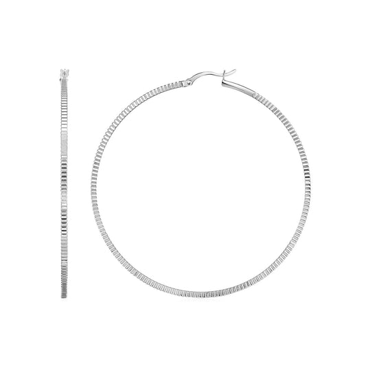 Ridge Textured Hoop Earrings in Sterling Silver(2x50mm) - The Best Accessory