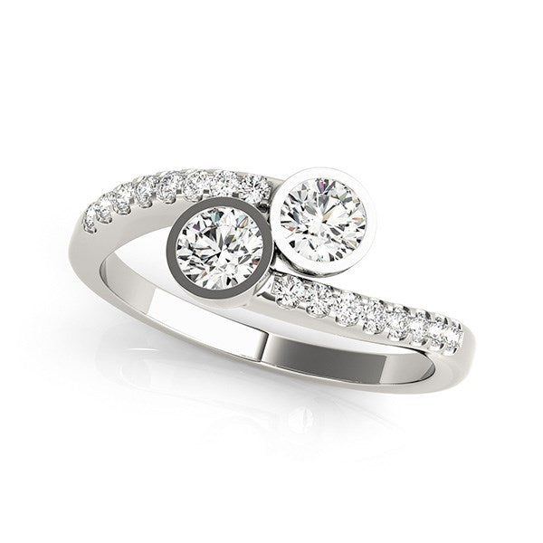 14k White Gold Round Bezel Setting Two Stone Diamond Ring (5/8 cttw) - The Best Accessory