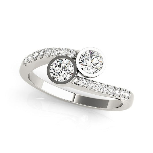 14k White Gold Round Bezel Setting Two Stone Diamond Ring (5/8 cttw) - The Best Accessory