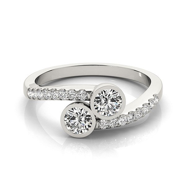 14k White Gold Round Bezel Setting Two Stone Diamond Ring (5/8 cttw) - The Best Accessory