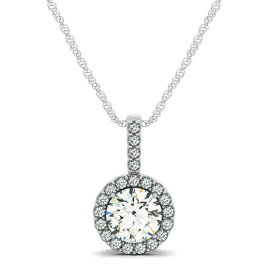 14k White Gold Diamond Halo Round Style Pendant (5/8 cttw) - The Best Accessory