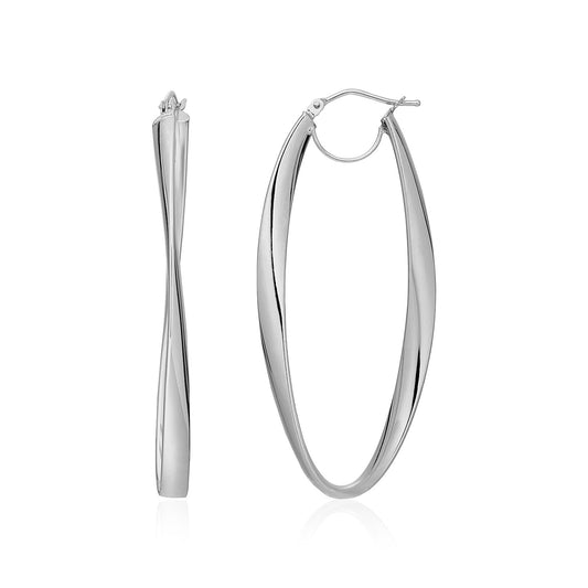 14k White Gold Twist Motif Oval Shape Hoop Earrings - The Best Accessory